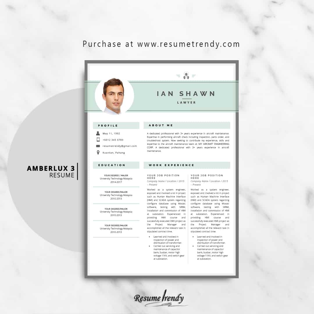 Amberlux 3 Resume Template | Resume Trendy